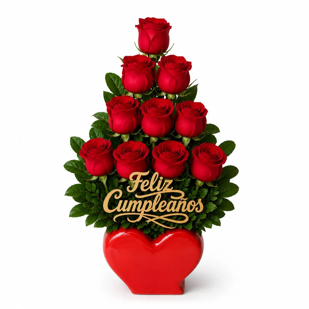 feliz cumpleaños con rosas rojas en corazón regalo romántico delivery de flores en Lima